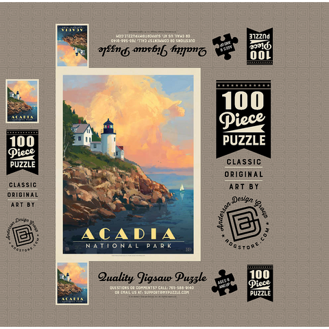 Acadia National Park: Lighthouse, Vintage Poster 100 Jigsaw Puzzle box 3D Modell