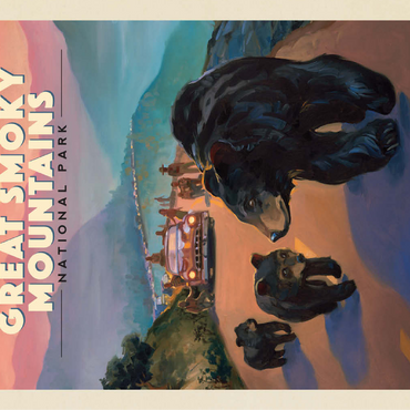 Great Smoky Mountains National Park: Bear Jam, Vintage Poster 100 Jigsaw Puzzle 3D Modell