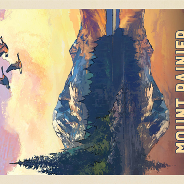 Mount Rainier National Park: Daybreak, Vintage Poster 1000 Jigsaw Puzzle 3D Modell