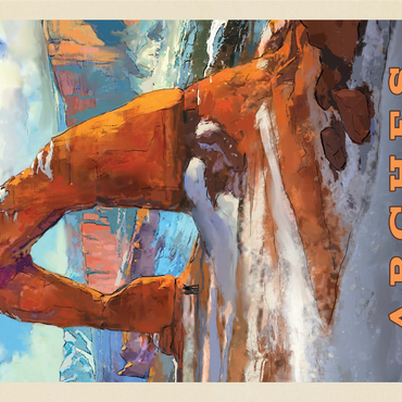 Arches National Park: Snowy Delicate Arch, Vintage Poster 1000 Jigsaw Puzzle 3D Modell