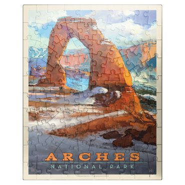 puzzleplate Arches National Park: Snowy Delicate Arch, Vintage Poster 100 Jigsaw Puzzle