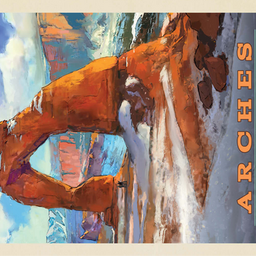 Arches National Park: Snowy Delicate Arch, Vintage Poster 100 Jigsaw Puzzle 3D Modell