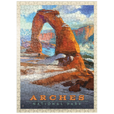 puzzleplate Arches National Park: Snowy Delicate Arch, Vintage Poster 500 Jigsaw Puzzle