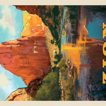 Zion National Park: Virgin River Valley, Vintage Poster 1000 Jigsaw Puzzle 3D Modell