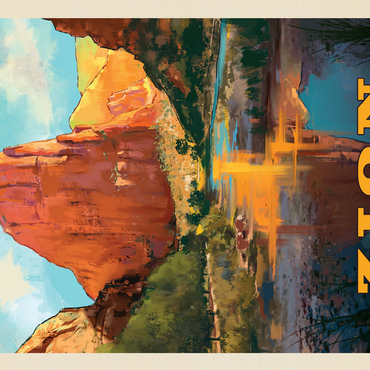 Zion National Park: Virgin River Valley, Vintage Poster 500 Jigsaw Puzzle 3D Modell