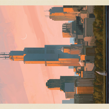 Chicago skyline: Lake Michigan, Vintage Poster 1000 Jigsaw Puzzle 3D Modell