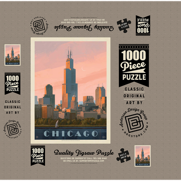 Chicago skyline: Lake Michigan, Vintage Poster 1000 Jigsaw Puzzle box 3D Modell