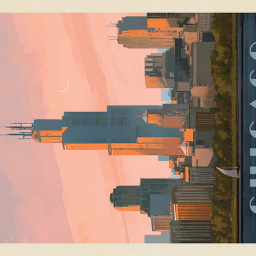 Chicago skyline: Lake Michigan, Vintage Poster 100 Jigsaw Puzzle 3D Modell