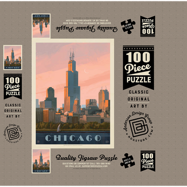 Chicago skyline: Lake Michigan, Vintage Poster 100 Jigsaw Puzzle box 3D Modell