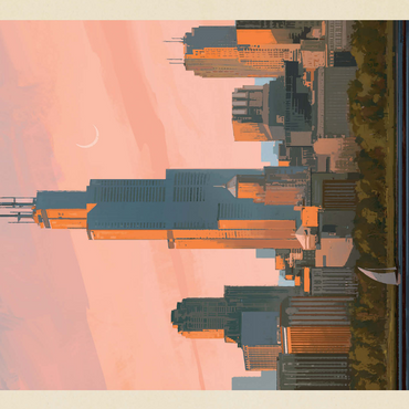 Chicago skyline: Lake Michigan, Vintage Poster 500 Jigsaw Puzzle 3D Modell