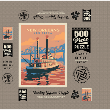 New Orleans: Sunset River Cruise, Vintage Poster 500 Jigsaw Puzzle box 3D Modell