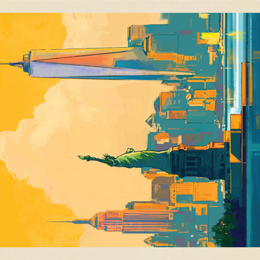 New York City: Skyline Glow, Vintage Poster 1000 Jigsaw Puzzle 3D Modell