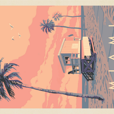 Miami, FL: Lifeguard Tower, Vintage Poster 1000 Jigsaw Puzzle 3D Modell