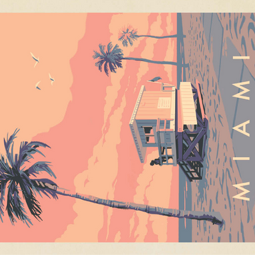 Miami, FL: Lifeguard Tower, Vintage Poster 100 Jigsaw Puzzle 3D Modell