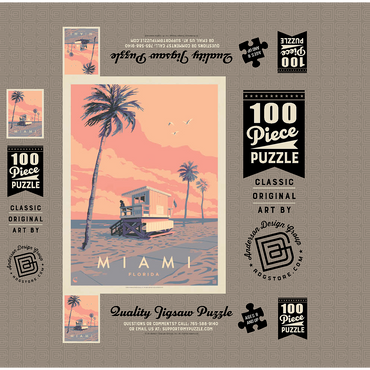 Miami, FL: Lifeguard Tower, Vintage Poster 100 Jigsaw Puzzle box 3D Modell