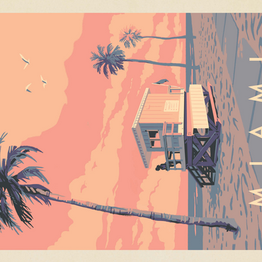 Miami, FL: Lifeguard Tower, Vintage Poster 500 Jigsaw Puzzle 3D Modell