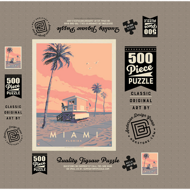 Miami, FL: Lifeguard Tower, Vintage Poster 500 Jigsaw Puzzle box 3D Modell