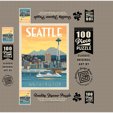 Seattle, WA: Ferry, Vintage Poster 100 Jigsaw Puzzle box 3D Modell