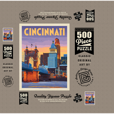 Cincinnati, OH: Riverfront, Vintage Poster 500 Jigsaw Puzzle box 3D Modell