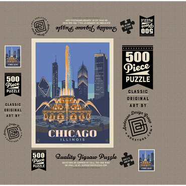 Chicago, IL: Fountain Of Light, Vintage Poster 500 Jigsaw Puzzle box 3D Modell