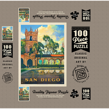 San Diego, CA: Balboa Park, Vintage Poster 100 Jigsaw Puzzle box 3D Modell