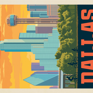 Dallas, Texas: Sunset Skyline, Vintage Poster 1000 Jigsaw Puzzle 3D Modell