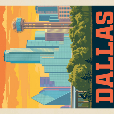 Dallas, Texas: Sunset Skyline, Vintage Poster 100 Jigsaw Puzzle 3D Modell
