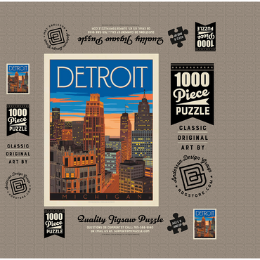 Detroit, MI: skyline, vintage poster 1000 Jigsaw Puzzle box 3D Modell
