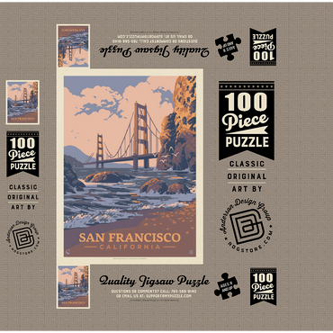 San Francisco, CA: Golden Gate-Water's Edge, Vintage Poster 100 Jigsaw Puzzle box 3D Modell