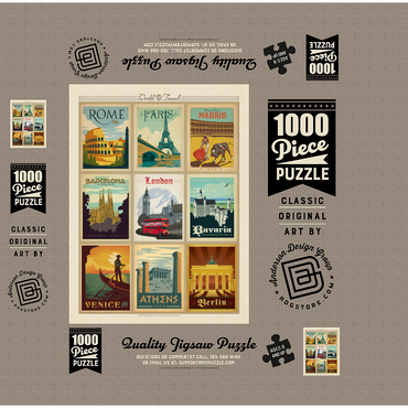 Europe Travel, Collage, Vintage poster 1000 Jigsaw Puzzle box 3D Modell