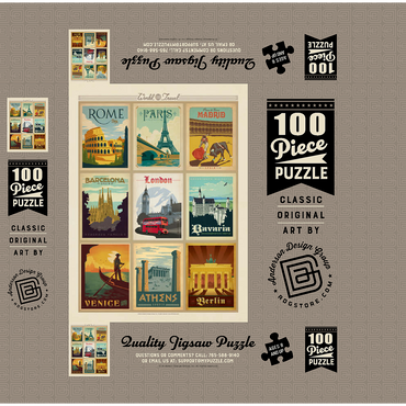 Europe Travel, Collage, Vintage poster 100 Jigsaw Puzzle box 3D Modell