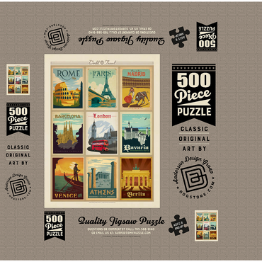 Europe Travel, Collage, Vintage poster 500 Jigsaw Puzzle box 3D Modell