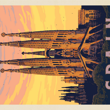Spain: Familia Sagrada, Vintage Poster 1000 Jigsaw Puzzle 3D Modell
