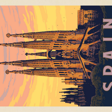 Spain: Familia Sagrada, Vintage Poster 100 Jigsaw Puzzle 3D Modell