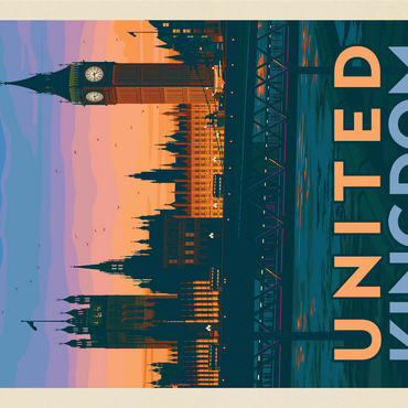 United Kingdom: Westminster Palace, Vintage Poster 1000 Jigsaw Puzzle 3D Modell