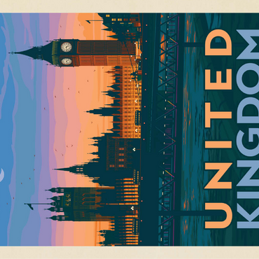 United Kingdom: Westminster Palace, Vintage Poster 100 Jigsaw Puzzle 3D Modell