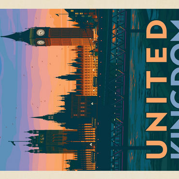 United Kingdom: Westminster Palace, Vintage Poster 500 Jigsaw Puzzle 3D Modell