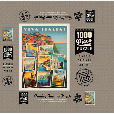 Italy: Viva Italia! Collage, Vintage poster 1000 Jigsaw Puzzle box 3D Modell