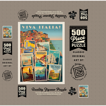 Italy: Viva Italia! Collage, Vintage poster 500 Jigsaw Puzzle box 3D Modell