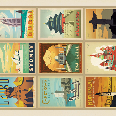 World Travel, Collage, Vintage poster 1000 Jigsaw Puzzle 3D Modell