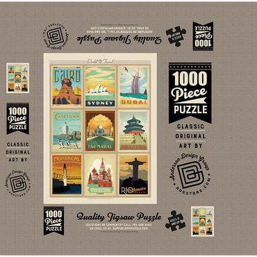 World Travel, Collage, Vintage poster 1000 Jigsaw Puzzle box 3D Modell