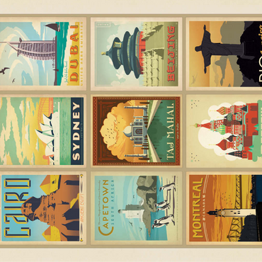 World Travel, Collage, Vintage poster 100 Jigsaw Puzzle 3D Modell