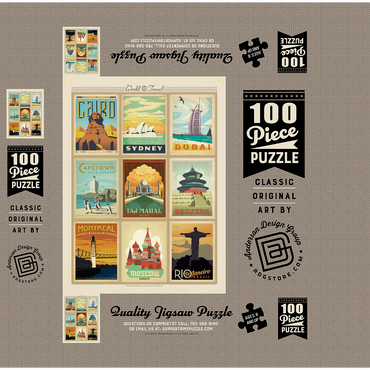 World Travel, Collage, Vintage poster 100 Jigsaw Puzzle box 3D Modell