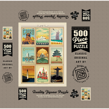 World Travel, Collage, Vintage poster 500 Jigsaw Puzzle box 3D Modell