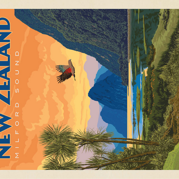 New Zealand: Milford Sound, Vintage Poster 100 Jigsaw Puzzle 3D Modell