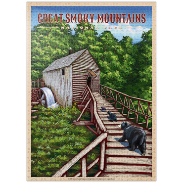 puzzleplate Great Smoky Mountains National Park - Enchanted Mill Among Smoky Highlands, Vintage Travel Poster 1000 Jigsaw Puzzle