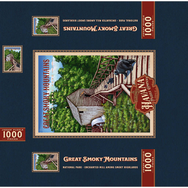 Great Smoky Mountains National Park - Enchanted Mill Among Smoky Highlands, Vintage Travel Poster 1000 Jigsaw Puzzle box 3D Modell