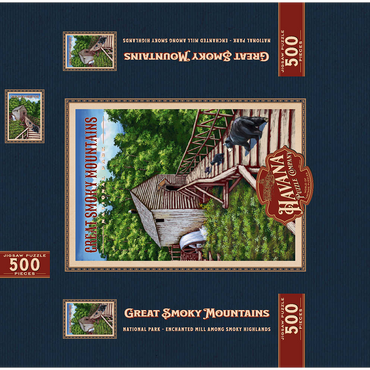 Great Smoky Mountains National Park - Enchanted Mill Among Smoky Highlands, Vintage Travel Poster 500 Jigsaw Puzzle box 3D Modell