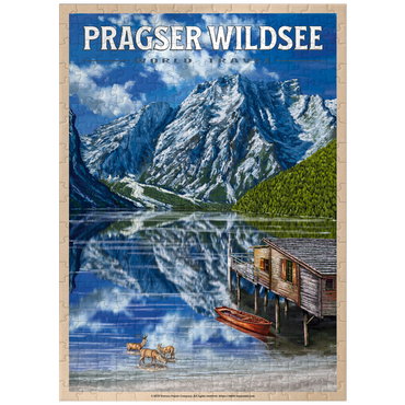 puzzleplate Pragser Wildsee - Mountain Reflections, Vintage Travel Poster 300 Jigsaw Puzzle