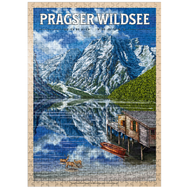 puzzleplate Pragser Wildsee - Mountain Reflections, Vintage Travel Poster 500 Jigsaw Puzzle
